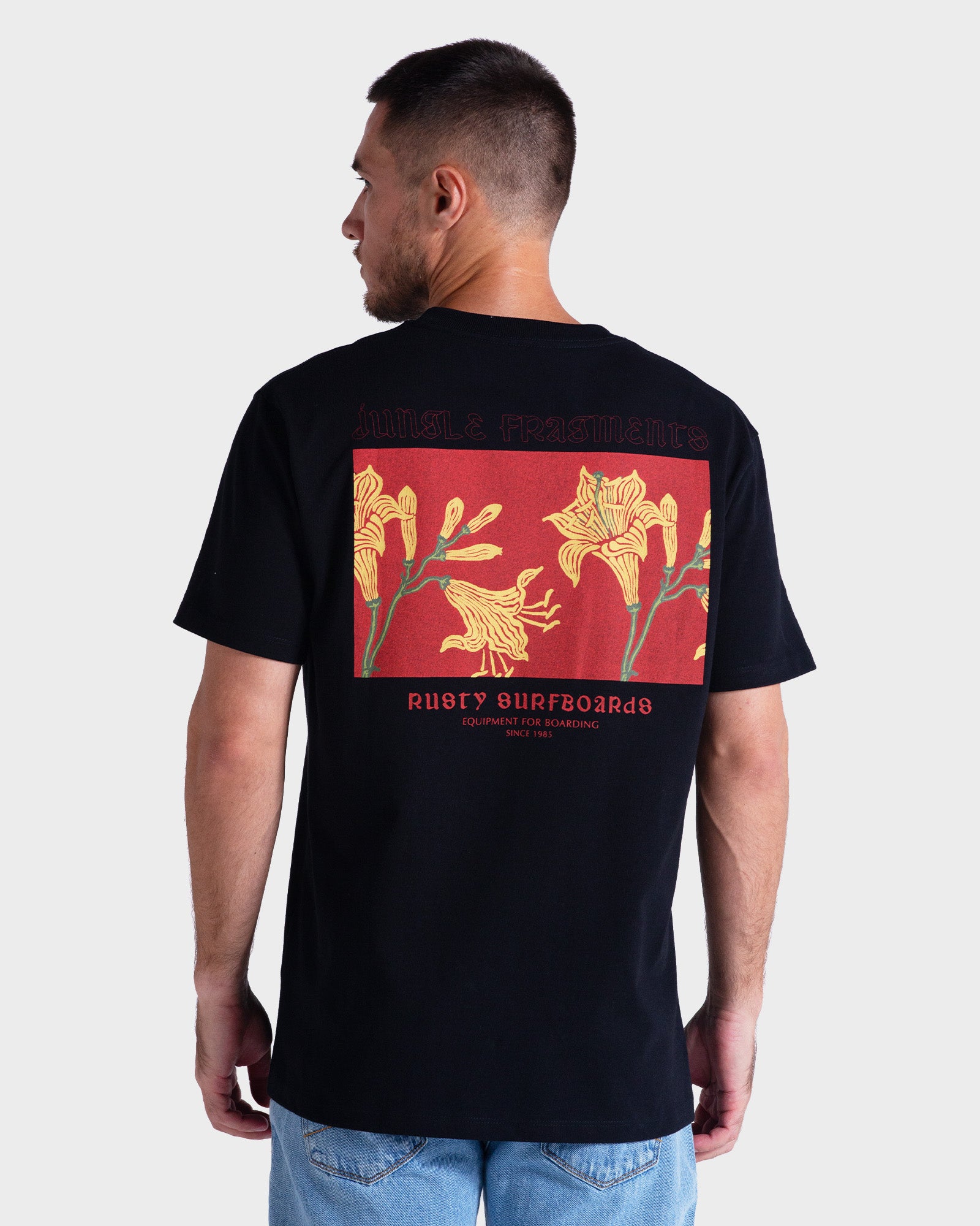 Camiseta Especial Rusty Jungle Fragments Preto – RustyBrasil