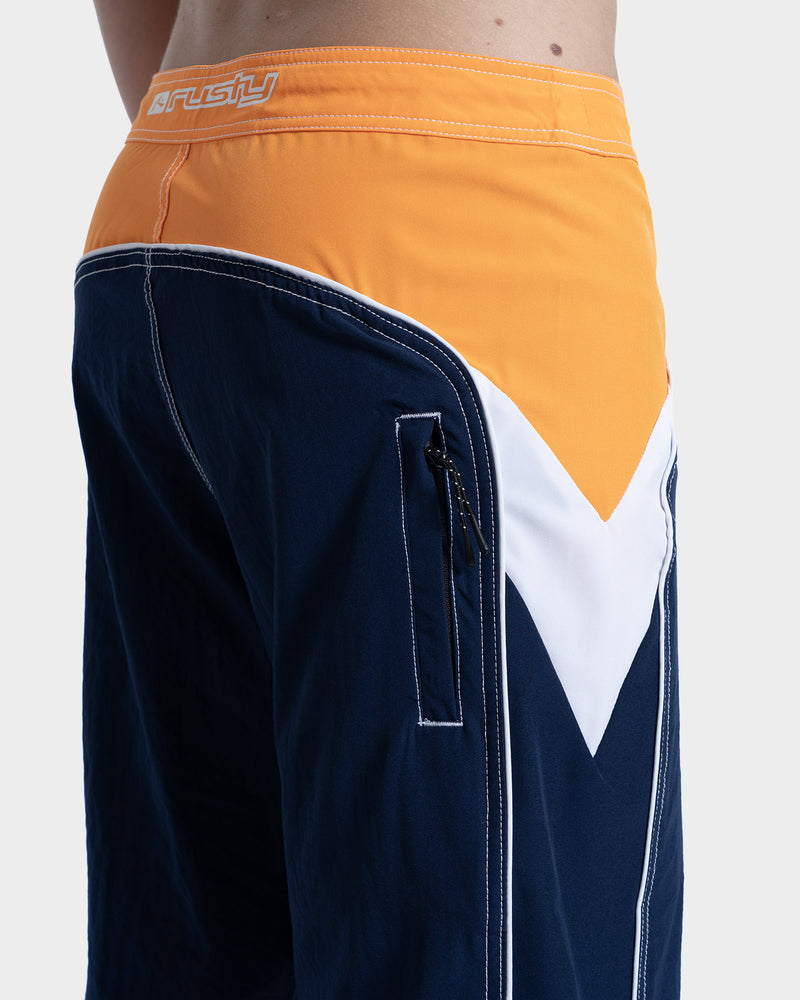 Boardshorts Rusty 21" Straight Pipe Laranja e Marinho