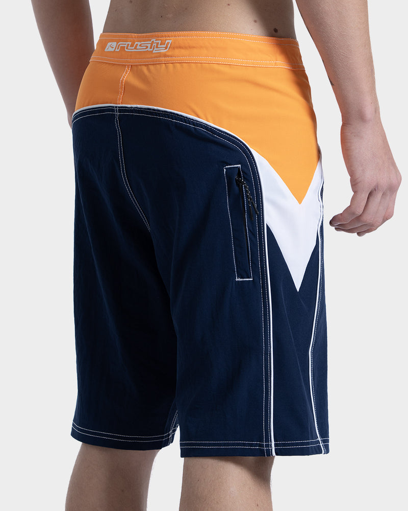 Boardshorts Rusty 21" Straight Pipe Laranja e Marinho