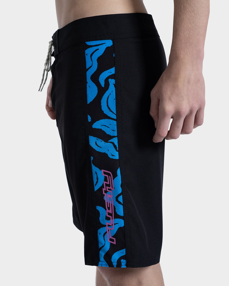Boardshort Rusty Color Box 18 Preto 4 Way Stretch com Estampa Lateral