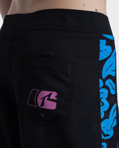 Boardshort Rusty Color Box 18 Preto 4 Way Stretch com Estampa Lateral