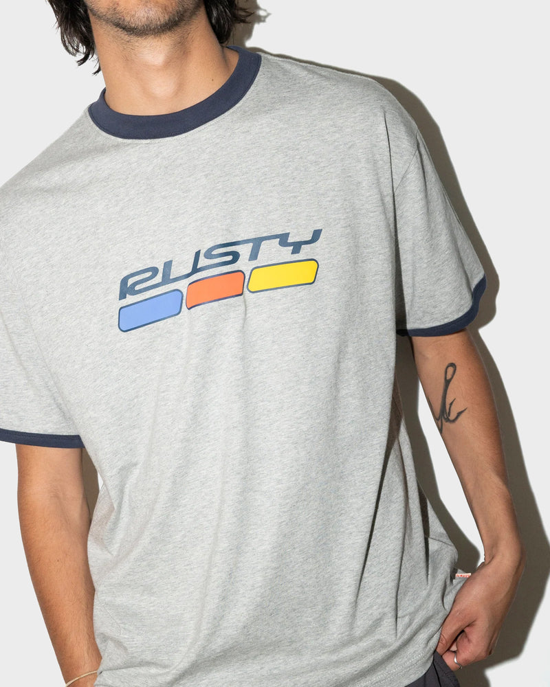 Camiseta Rusty Lights Out Ringer Cinza