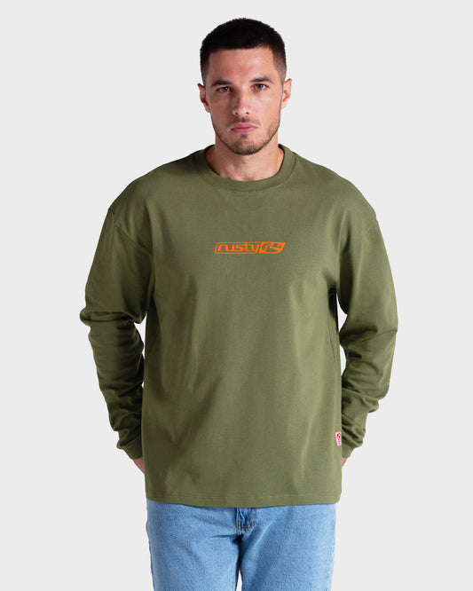 Camiseta Manga Longa Rusty V8 Verde Oliva