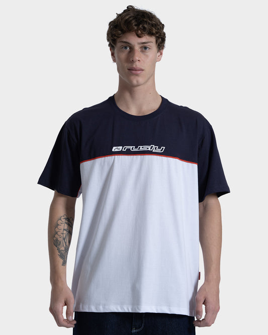 Camiseta Oversized Infinity Rusty Branco e Azul Marinho